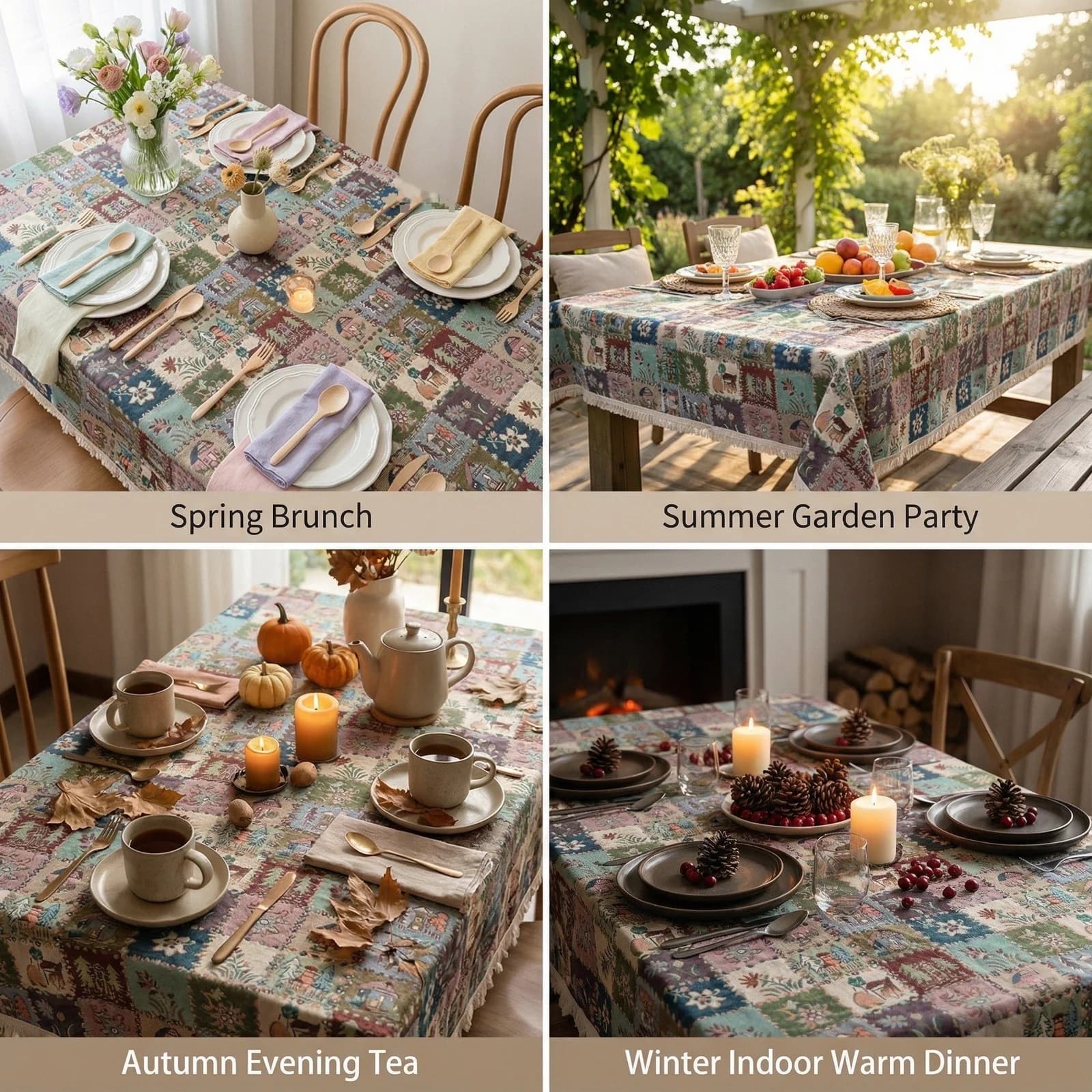 Camino de Mesa Jacquard Rústico Country con Decoración Floral Estilo Óleo