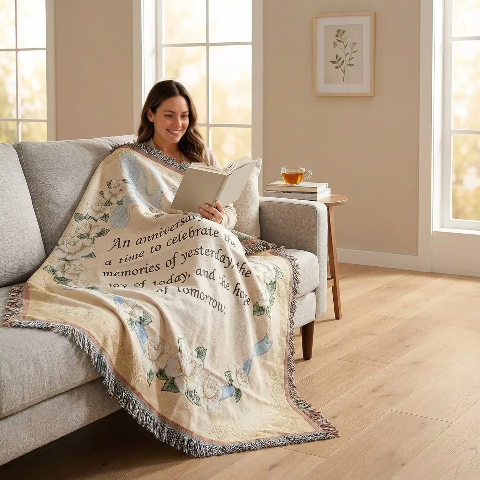 Manta Decorativa de Algodón y Poliéster con Borlas Estilo Bohemio