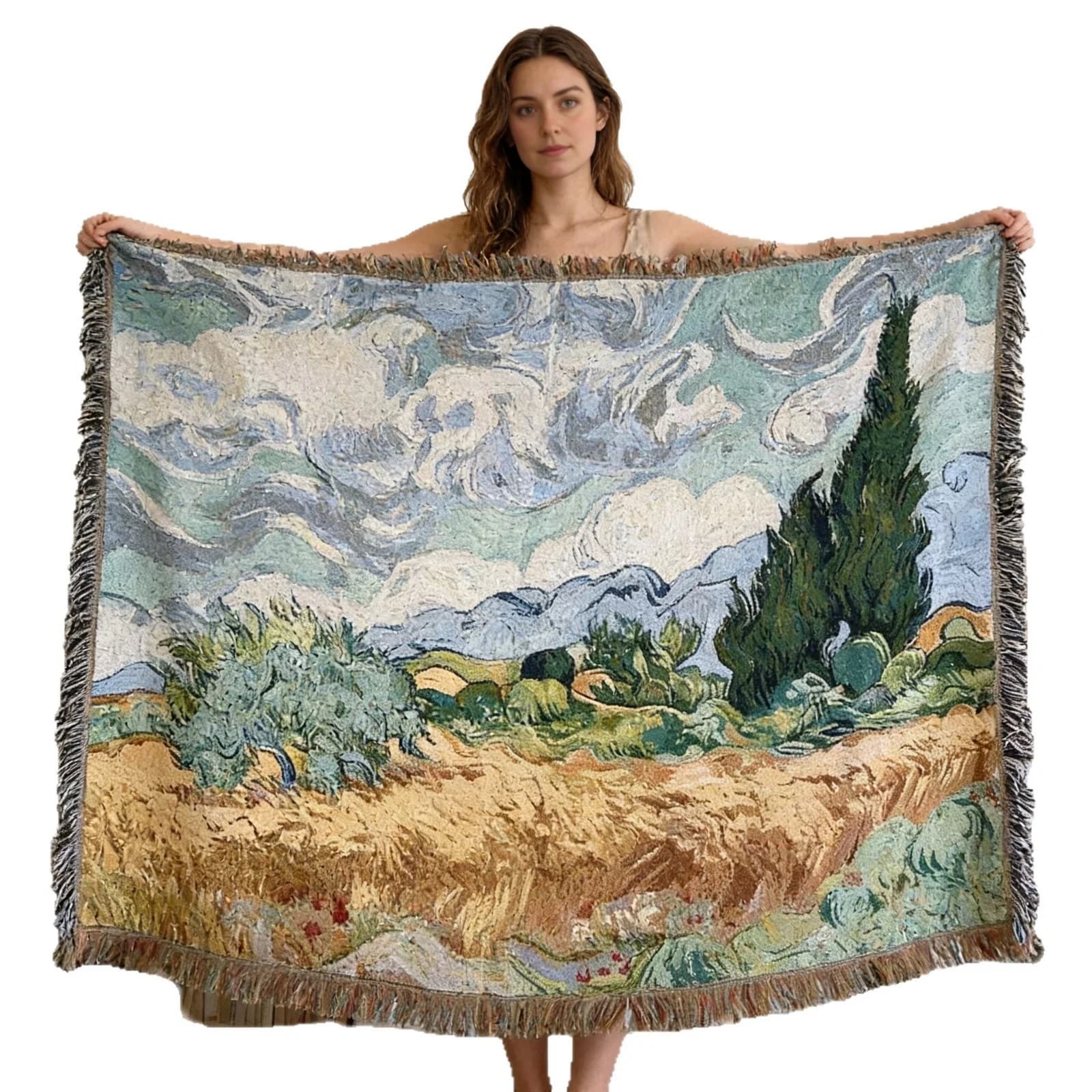 Manta tapiz tejida estilo Van Gogh para sofá y decoración de pared