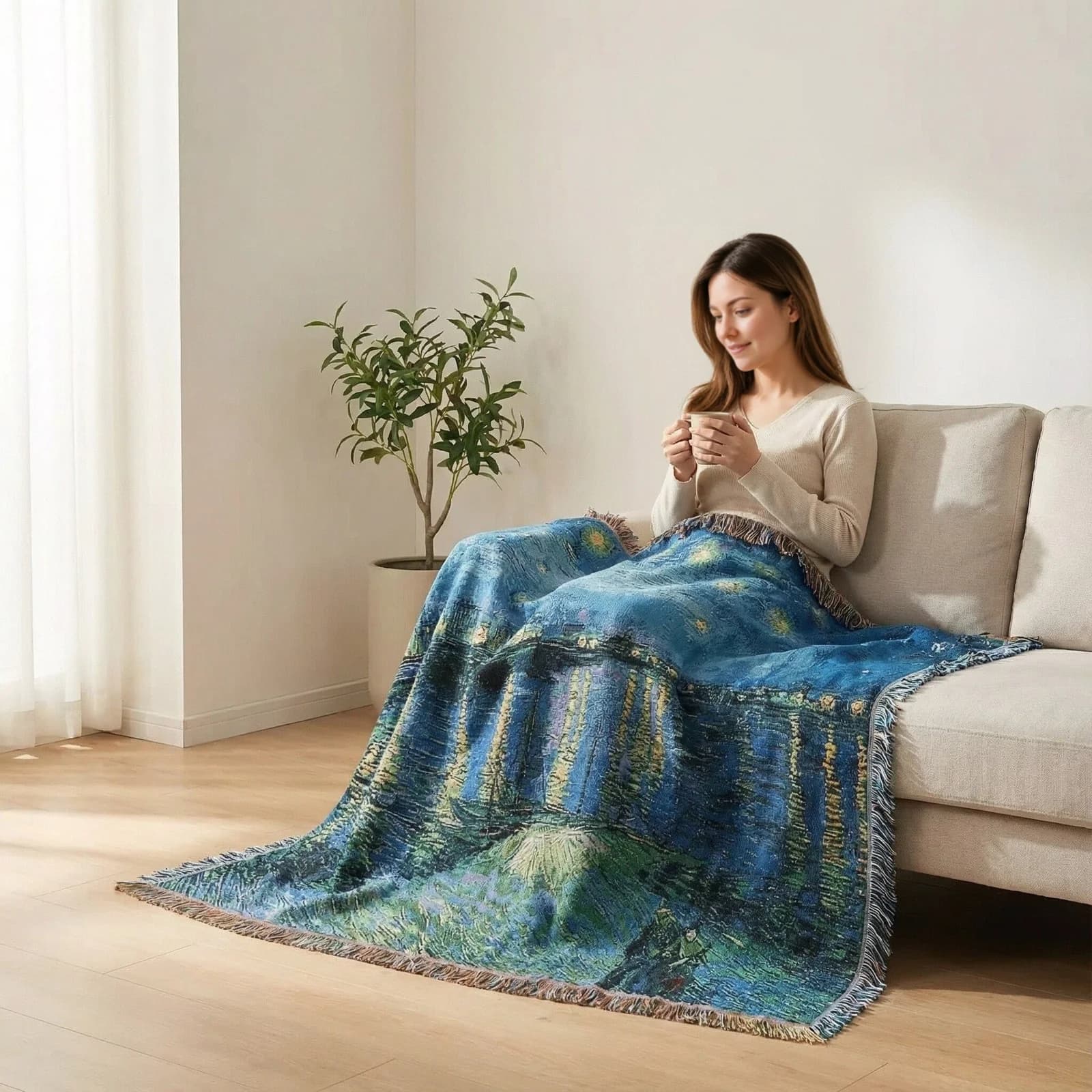 Manta de tapiz estilo Van Gogh para decoración de sofá