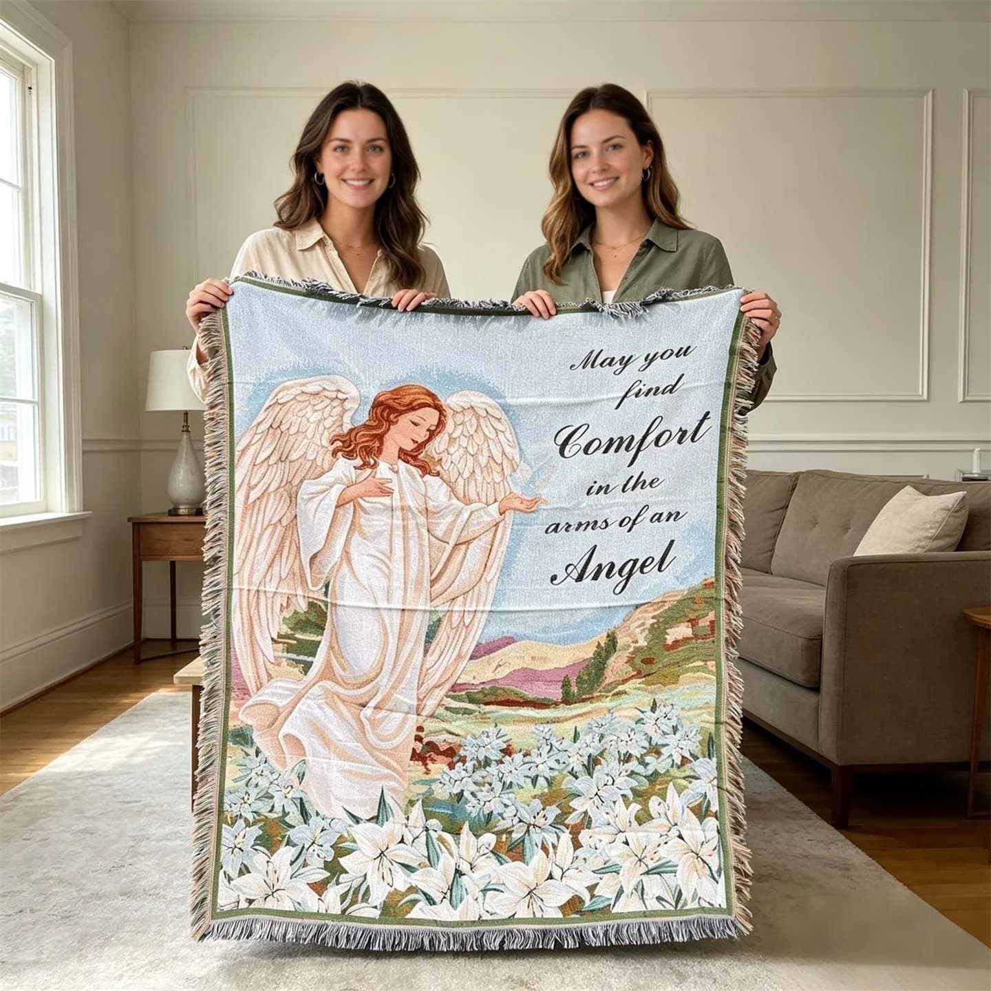 Manta Decorativa con Estampado de Ángeles para Sofá y Arte de Pared