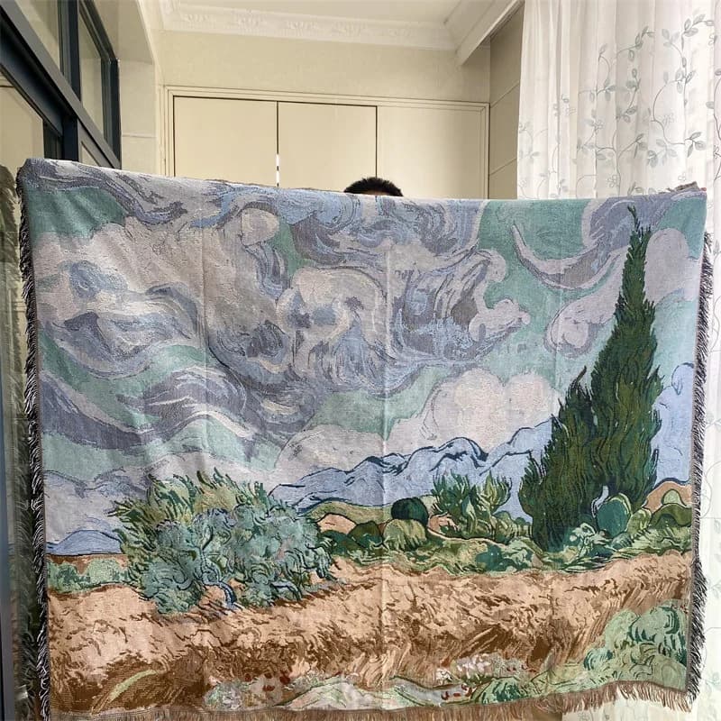 Manta de tapiz con estampado artístico para decoración de sofá y pared