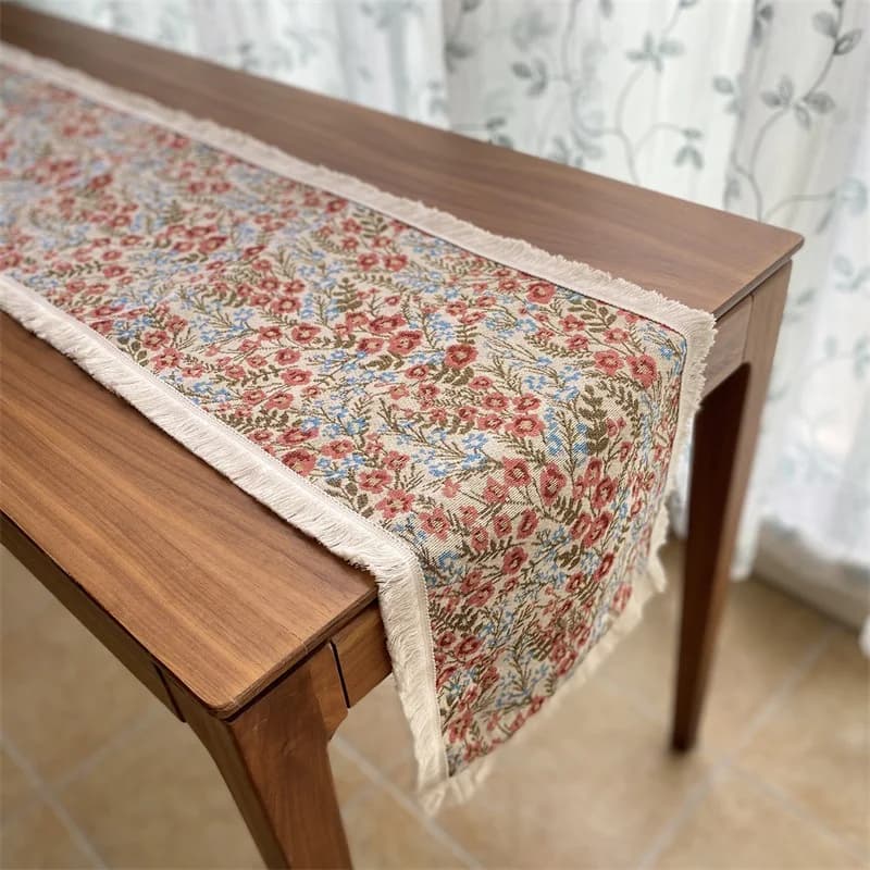 Camino de Mesa Floral de Algodón y Poliéster para Decoración
