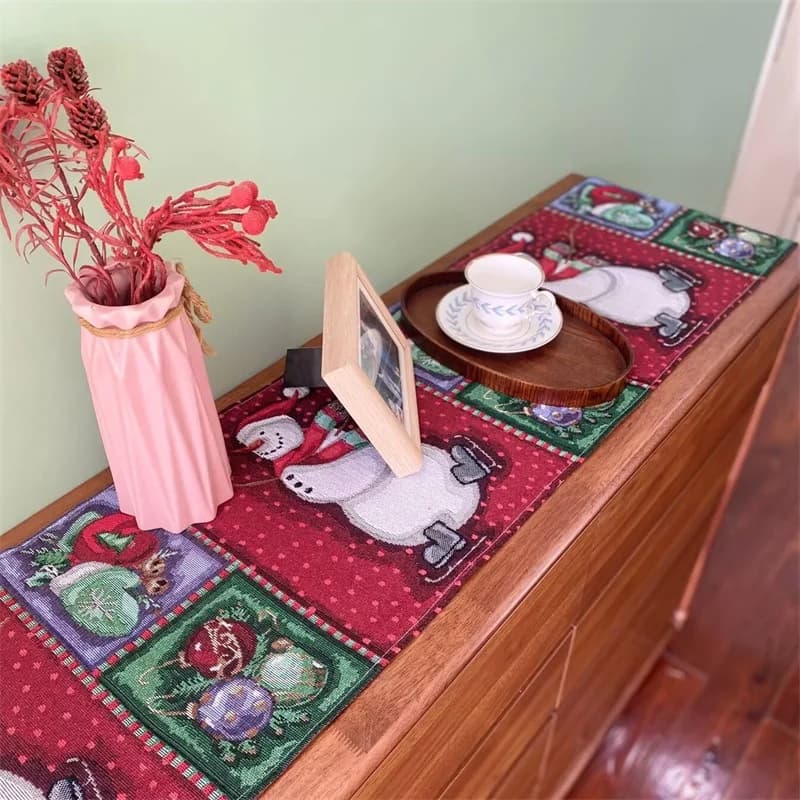 Camino de Mesa Navideño, Mezcla de Algodón y Lino, Decoración Festiva para Aparador