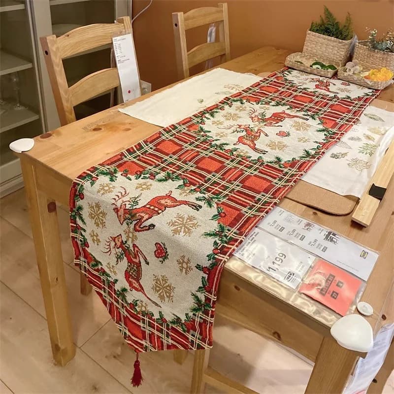 Camino de mesa jacquard nórdico con alces, decoración festiva