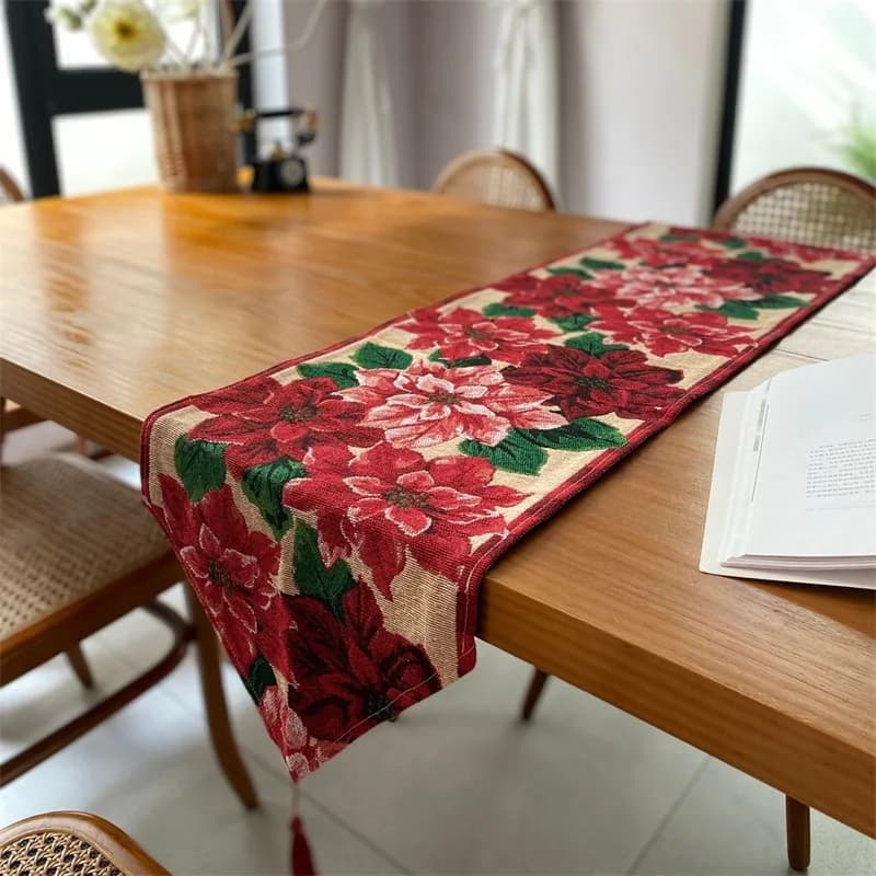 Camino de mesa navideño, decoración festiva, tira larga de mezcla de algodón