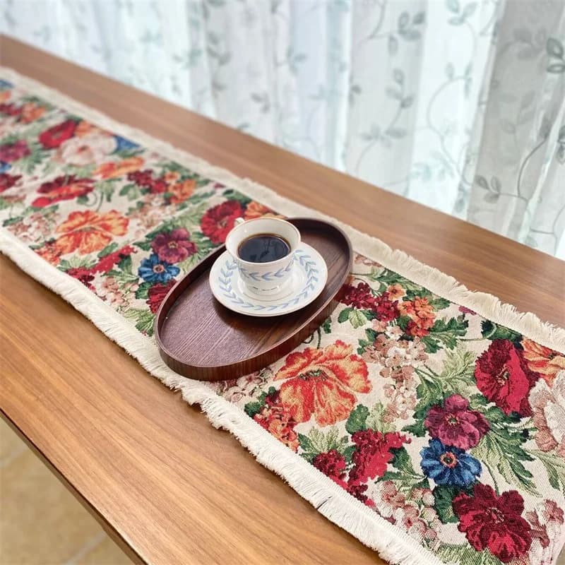 Camino de Mesa Vintage Estilo Europeo Algodón y Lino con Estampado Floral