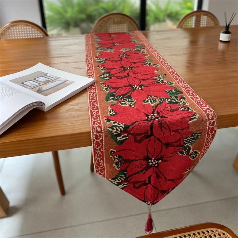 Camino de mesa navideño rojo, decoración festiva para el comedor
