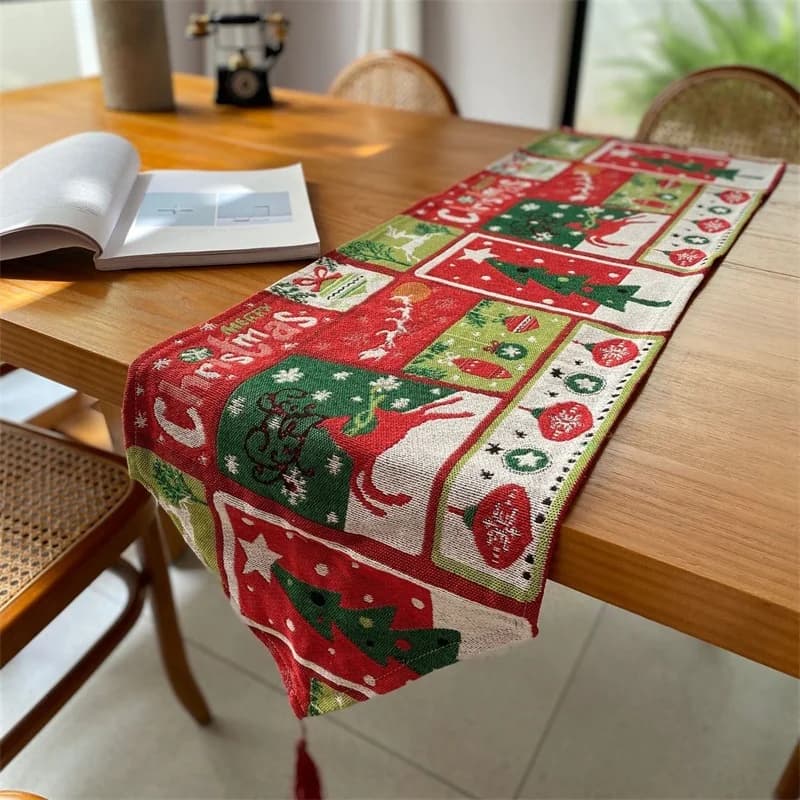 Camino de mesa navideño, decoración festiva, tira larga de mezcla de algodón