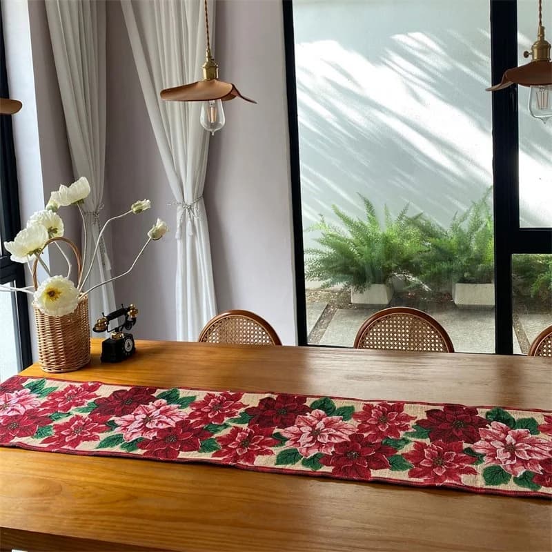 Camino de mesa navideño rojo, decoración festiva para el comedor