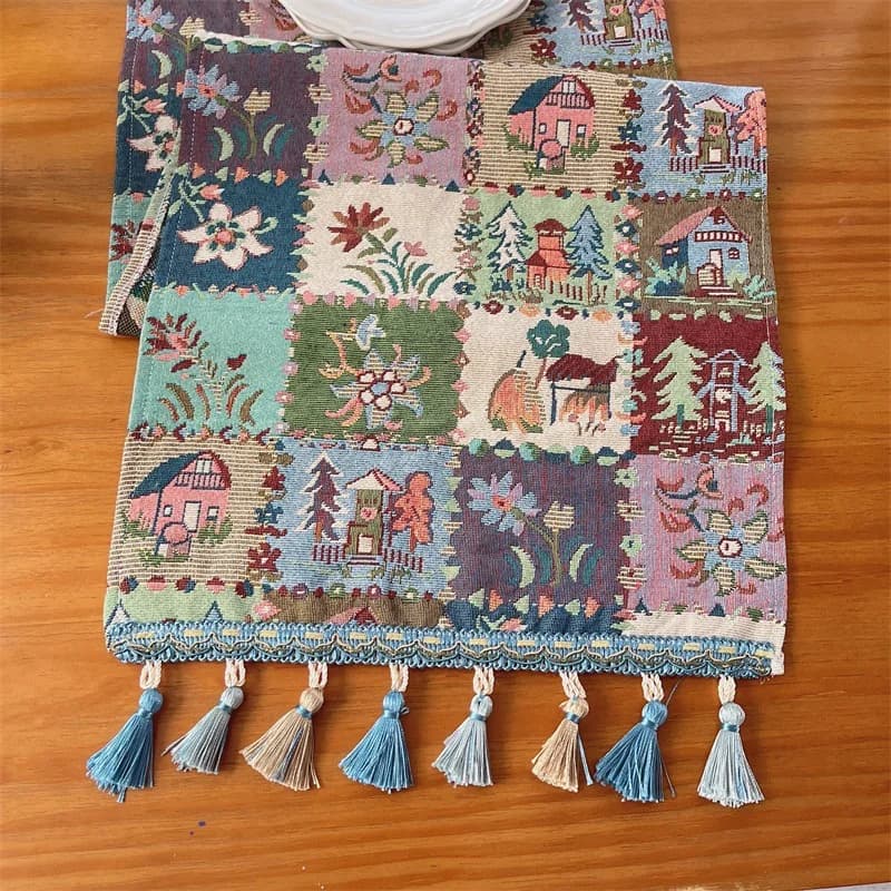 Camino de Mesa Estilo Americano de Mezcla de Algodón con Borlas