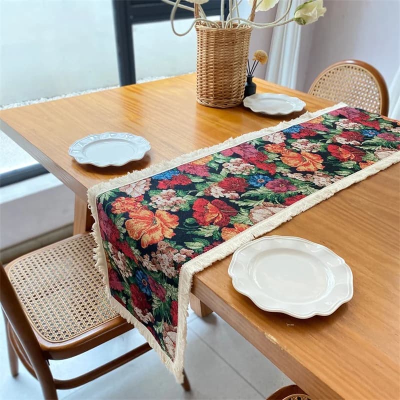 Camino de mesa jacquard floral estilo country americano