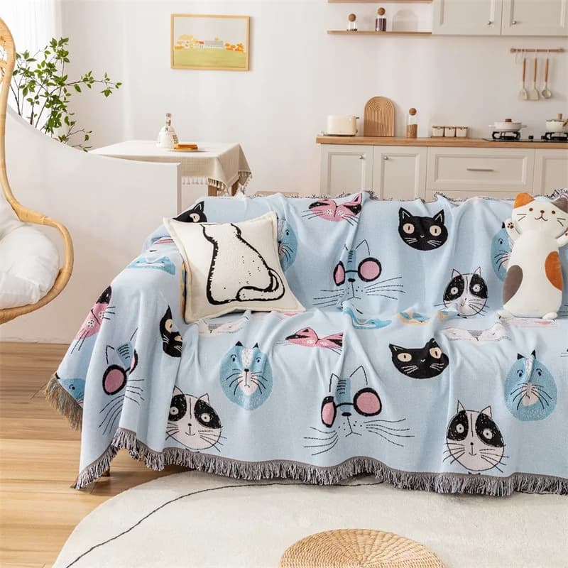 Manta decorativa para sofá con dibujos de gatos