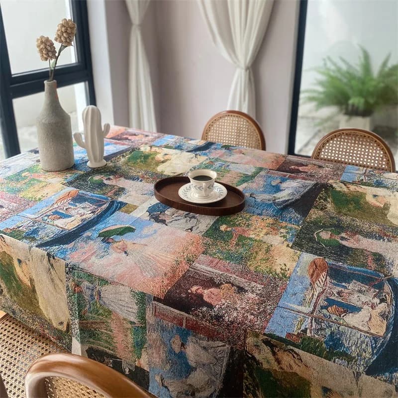 Mantel rectangular de mezcla de poliéster y algodón para comedor, escritorio o jardín