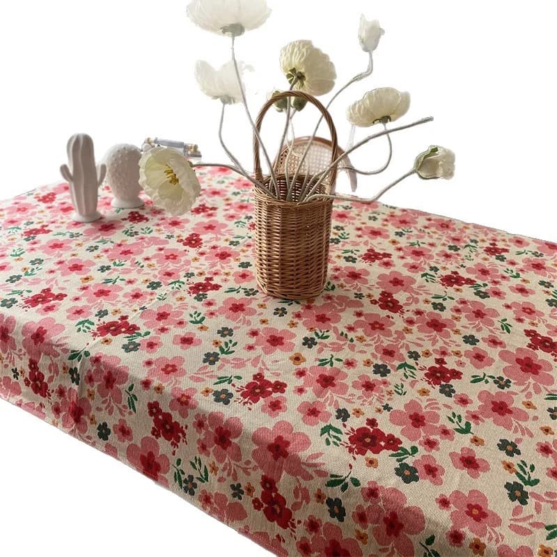 Mantel Rectangular Jacquard Floral Rosa Mezcla de Algodón